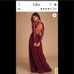 Lulus- awaken my love burgundy long sleeve lace maxi dress!
